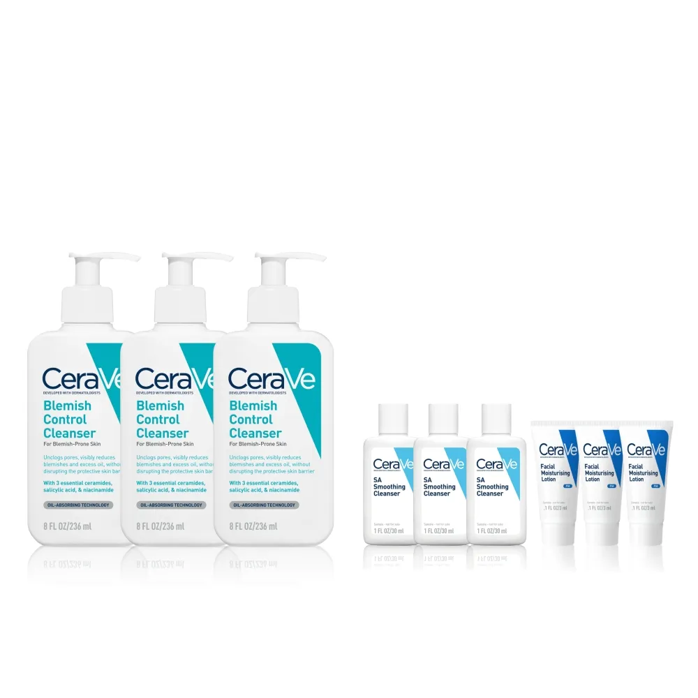 【CeraVe 適樂膚】戰痘神器囤貨組★淨膚白泥抗粉痘潔面露 236ml*3_I(控油抗粉痘/水楊酸)