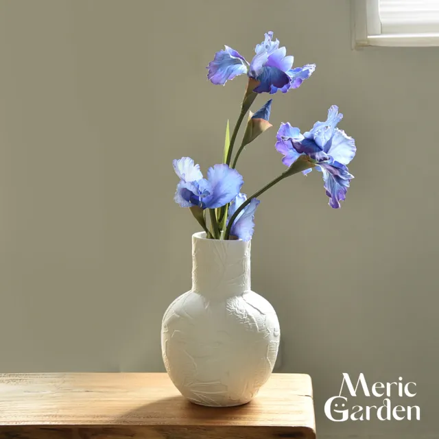 【Meric Garden】法式簡約月光立體浮雕陶瓷花瓶/裝飾花瓶/桌面擺飾_全心全意花束組合