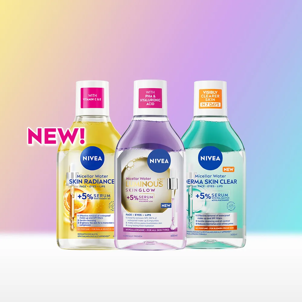 【NIVEA 妮維雅】新品上市★妮維雅5%養膚精華卸妝水400mlx2入(極淨透白/控油抗痘/GLOW亮煥膚)