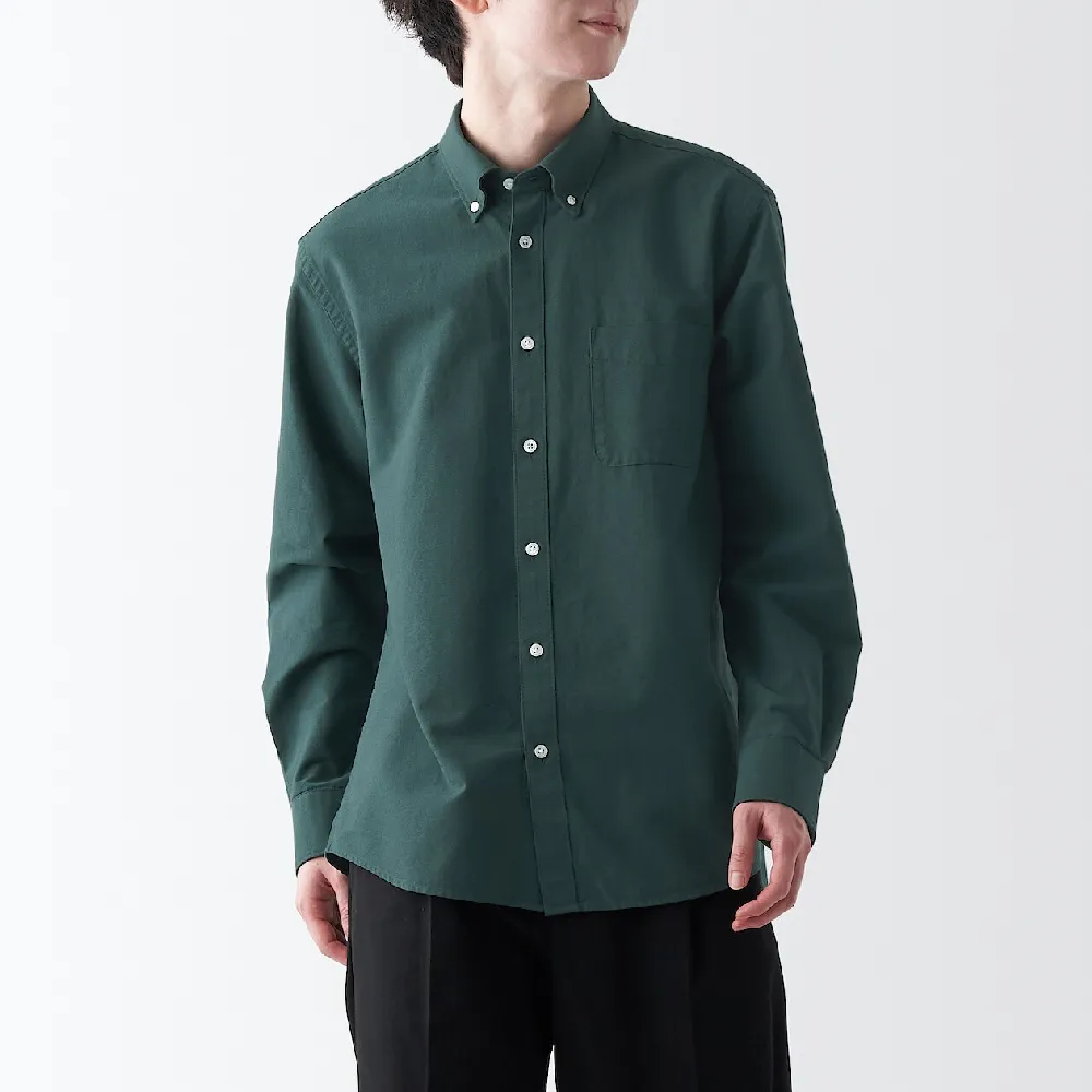 【MUJI 無印良品】男有機棉水洗牛津布扣領長袖襯衫(共10色)