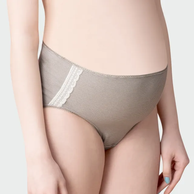 【Gennies 奇妮】哺乳內衣褲成套 咖啡紗軟鋼圈內衣 中腰內褲(孕婦內衣 上開扣 孕婦內褲 條紋灰 A37B35)