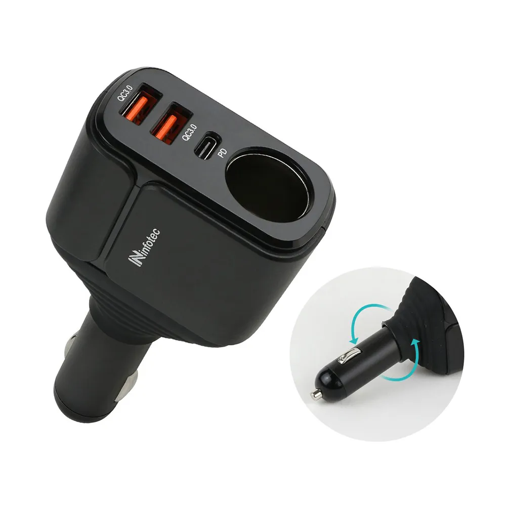【e系列汽車用品】CC104 雙QC3.0/PD/車用點菸器擴充座(充電器 手機/平板/行車紀錄器)