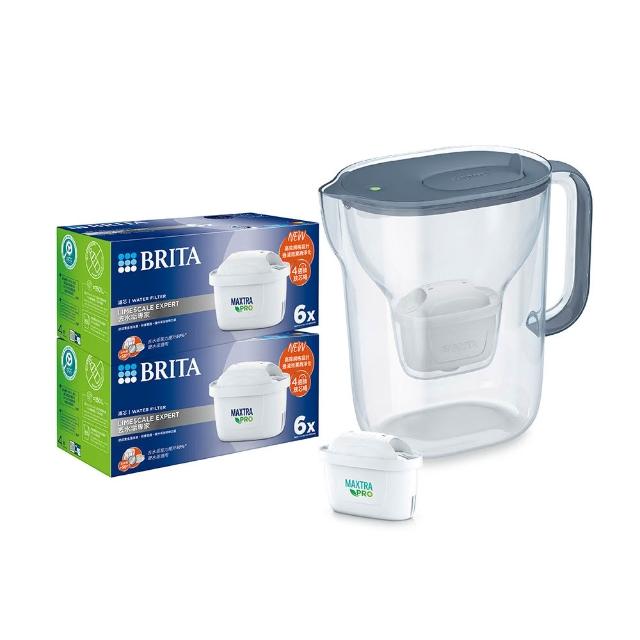 【BRITA】官方直營 純淨濾水壺XL(石灰藍)+MXPRO去水垢6入x2(共1壺13芯)