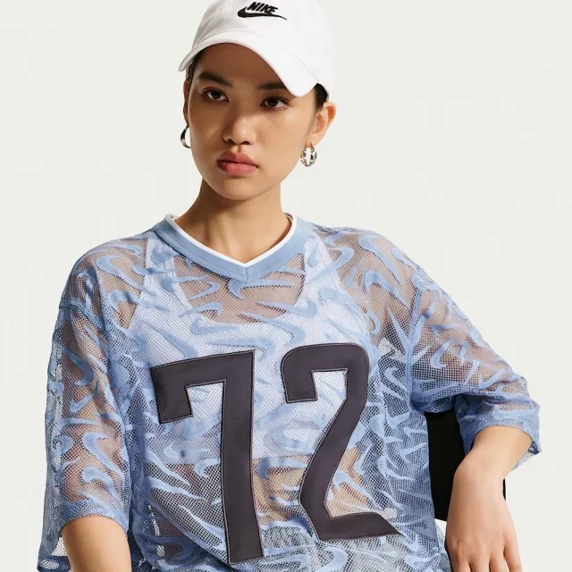 【NIKE 耐吉】短袖上衣 女 AS W NK CHILL WVN LACE JERSEY 運動 休閒 藍色 (IM8388486)