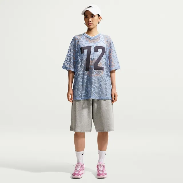 【NIKE 耐吉】短袖上衣 女 AS W NK CHILL WVN LACE JERSEY 運動 休閒 藍色 (IM8388486)
