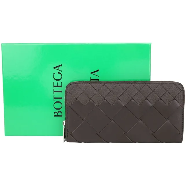 【BOTTEGA VENETA 寶緹嘉】BV Intrecciato 漸層編織小牛皮8卡拉鍊長夾(咖啡色)