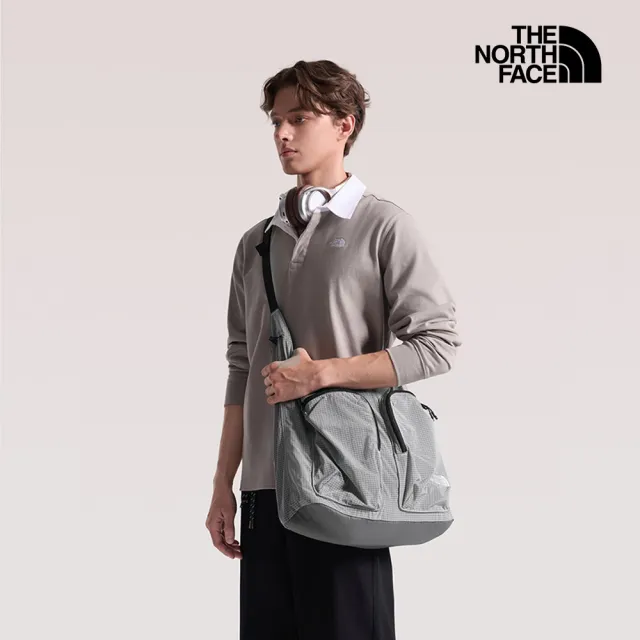 【The North Face】北面男女款淺灰色DWR防潑水雙口袋休閒單肩包｜8JCBMYB 斜背包