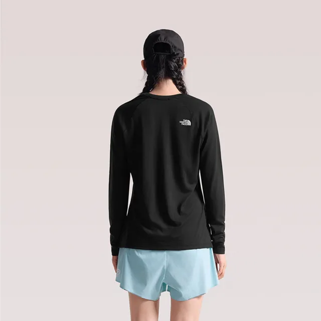 【The North Face】北面女款黑色美麗諾羊毛透氣長袖T恤｜8J2ZJK3