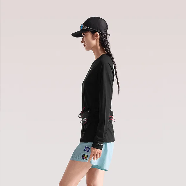 【The North Face】北面女款黑色美麗諾羊毛透氣長袖T恤｜8J2ZJK3