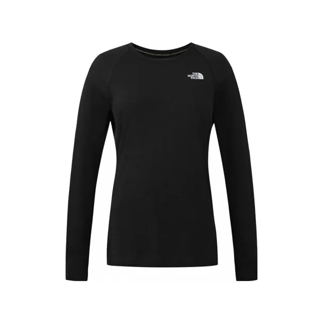 【The North Face】北面女款黑色美麗諾羊毛透氣長袖T恤｜8J2ZJK3