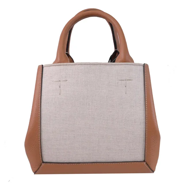 【TOD’S】Double Up 經典撞色牛皮吊飾雙背帶肩背包托特包(米/咖)