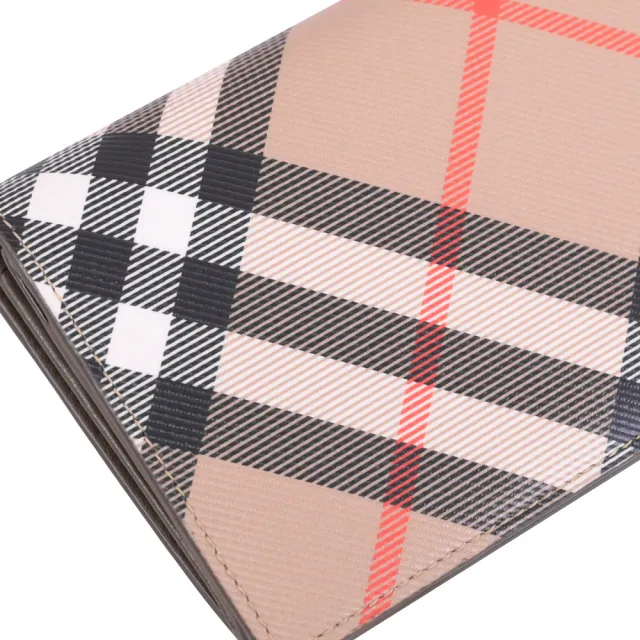 【BURBERRY 巴寶莉】英式經典格紋塗層對折多卡零錢長夾(卡其)