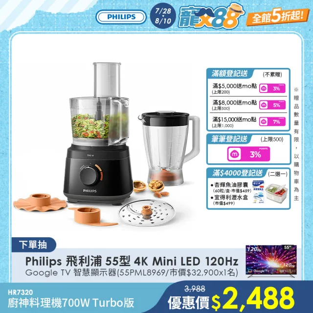 【Philips 飛利浦】廚神料理機/調理機700W_HR7320/12