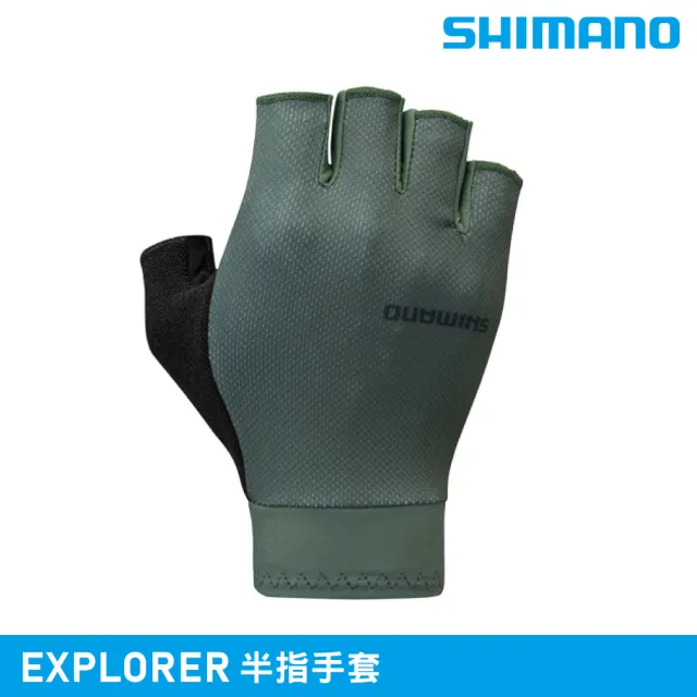 【SHIMANO】半指手套 EXPLORER｜橄欖綠 M-XL (單車手套 自行車手套 露指手套 城市綠洲)
