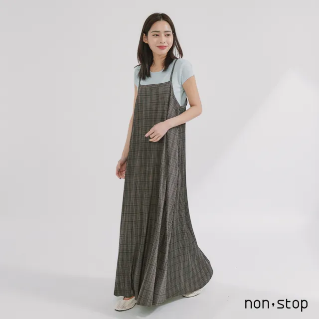 【non-stop】知性格紋細摺吊帶洋裝-1色