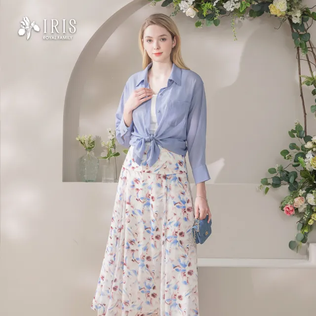 【IRIS 艾莉詩】寧靜藍寬鬆綁帶襯衫-藍色(52113)