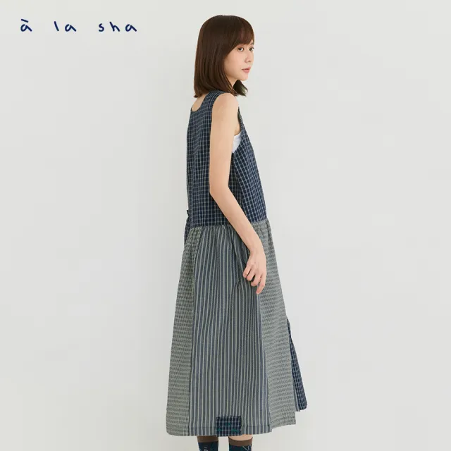 【a la sha】俏皮格子拼接背心洋裝