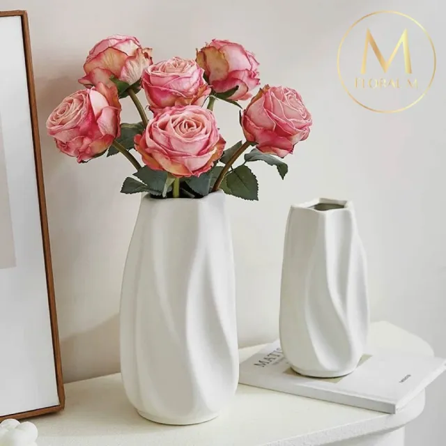 【Floral M】法式陶瓷愛麗絲簡約現代花瓶(花瓶/插花/玻璃瓶/花器/花盆/陶瓷花瓶/桌面擺飾)