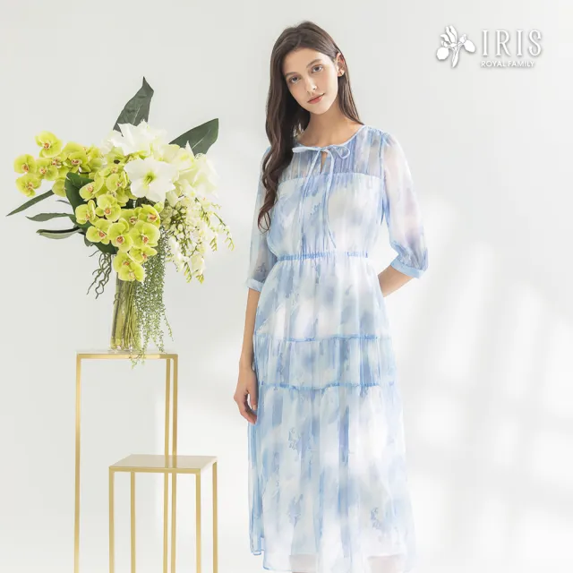 【IRIS 艾莉詩】春暉暈彩細褶洋裝-2色(52608)
