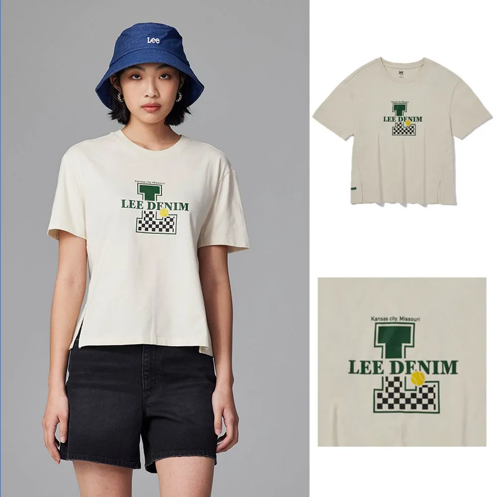 【Lee】出清品-女裝 短袖T恤 / 棋盤格DENIM 經典白 Boyfriend版型(LL230012701)