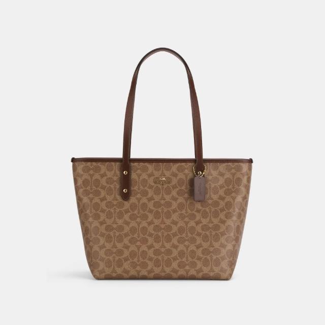 【COACH】CITY 經典 SIGNATURE 拉鍊托特包 托特手袋-IM/棕黃色/棕色(CCQ28)