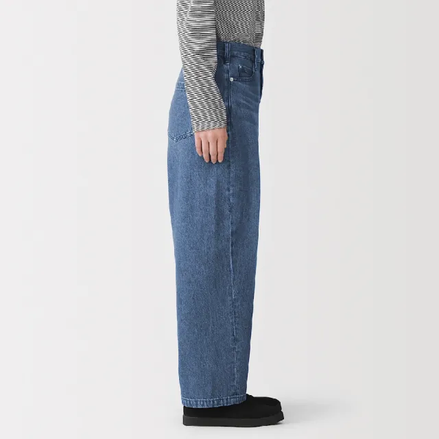 【MUJI 無印良品】女吉貝木棉混丹寧繭型褲(藍色/暗藍)