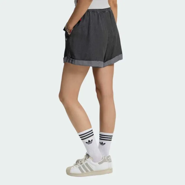【adidas 愛迪達】Denim Short W 女 短褲 牛仔短褲 休閒短褲 黑 亞版 丹寧 蝴蝶結(LF4601)