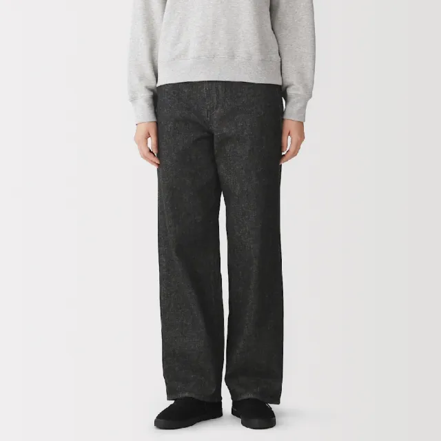 【MUJI 無印良品】女吉貝木棉混丹寧直筒褲(黑色)