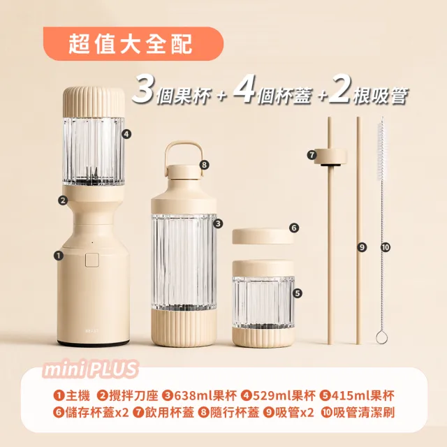 【BEAST】美國NO.1「超值大全配《mini PLUS｜小野獸》破壁x調理x戶外全營養萃取戶動能量調理果汁機-奶茶色
