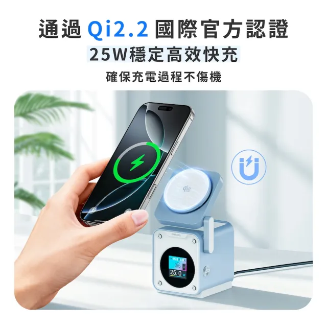 【Philips 飛利浦】2入組-DLK3551Q Qi2.2 32.5W GoodCube智能磁吸三合一磁吸充電座(MagSafe/雙系統適用)