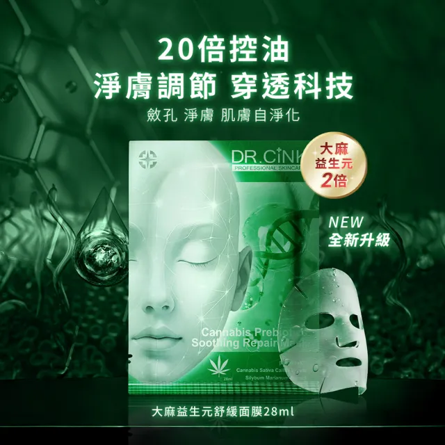 【DR.CINK 達特聖克】超人氣 玻尿酸面膜 大麻益生元舒緩面膜 28ml(單片) (控油 平衡油脂 油水平衡)