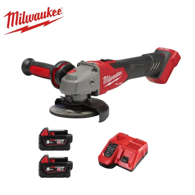 【Milwaukee 美沃奇】18V鋰電無碳刷4調速速停砂輪機M18 FSAGV100XB(M18 FSAGV100XB 主機+雙5.0電池+充電器)