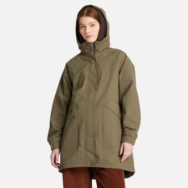 【Timberland】褐綠色寬版防水派克大衣 防水外套 風衣外套  女 (0YH4YAIE)