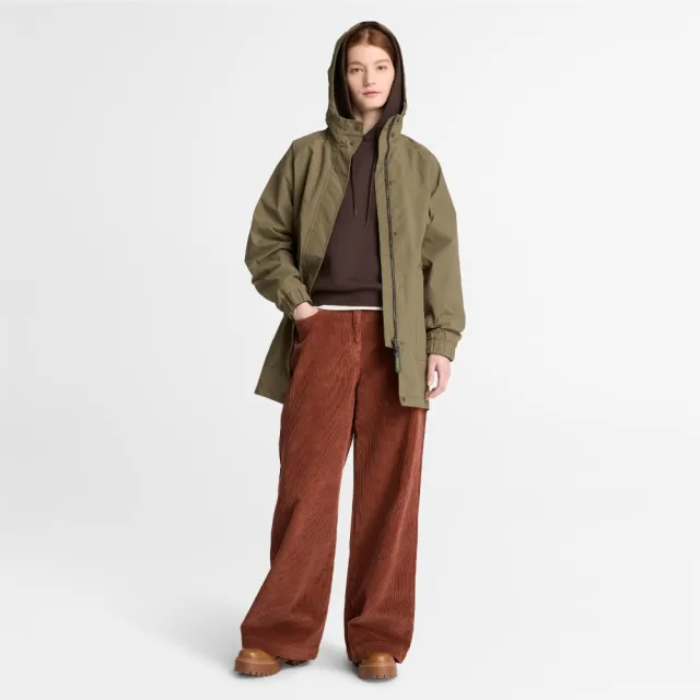 【Timberland】褐綠色寬版防水派克大衣 防水外套 風衣外套  女 (0YH4YAIE)