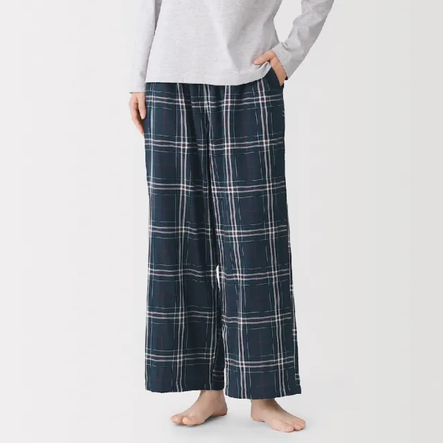 【MUJI 無印良品】女二重紗織家居長褲(象牙白格紋/煙燻粉格紋/暗藍格紋/棕格紋)