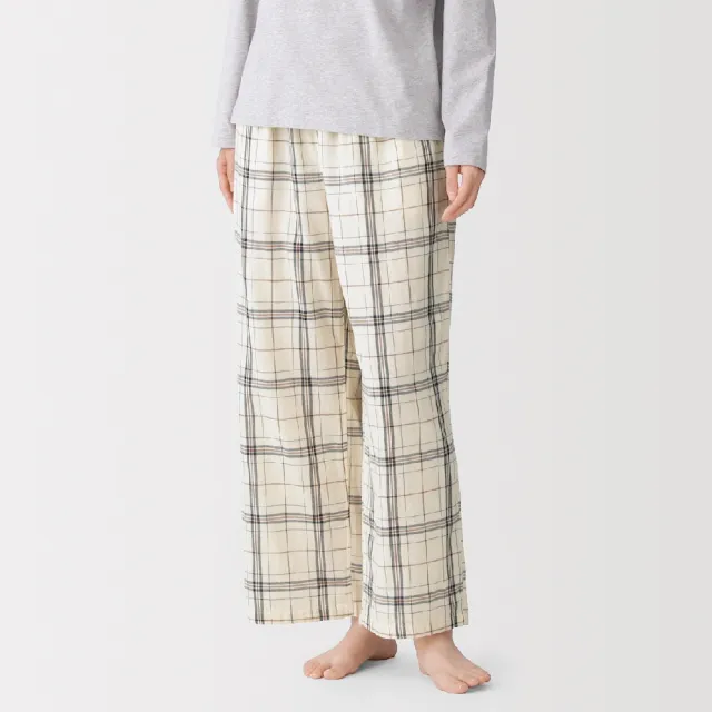 【MUJI 無印良品】女二重紗織家居長褲(象牙白格紋/煙燻粉格紋/暗藍格紋/棕格紋)