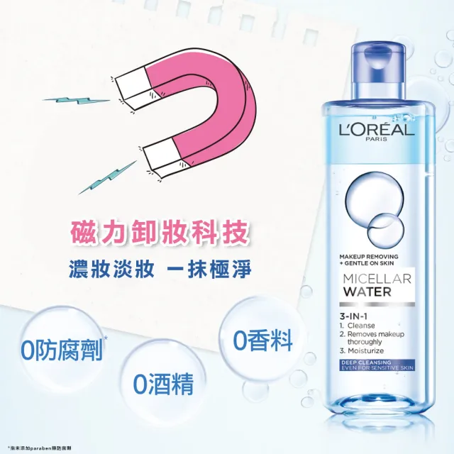 【L’OREAL Paris 巴黎萊雅】三合一卸妝潔顏水400ml_3入組 (卸妝水/卸妝)
