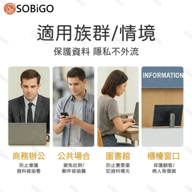 【SOBiGO】23吋-24吋 360度抗藍光防窺片 (四向防窺 有6種尺寸)