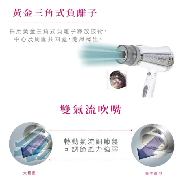 【TESCOM】官方直營 專業型大風量負離子吹風機 白色TID960TW