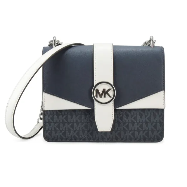 【Michael Kors】GREENWICH高雅金屬鍊帶上掀肩背/斜背包35S5SGRC1B(藍)
