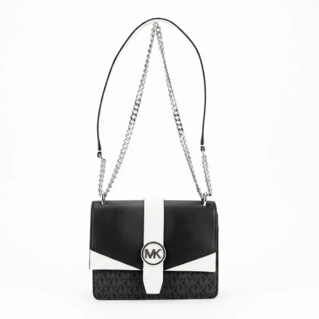 【Michael Kors】GREENWICH高雅金屬鍊帶上掀肩背/斜背包35S5SGRC1B(黑白)