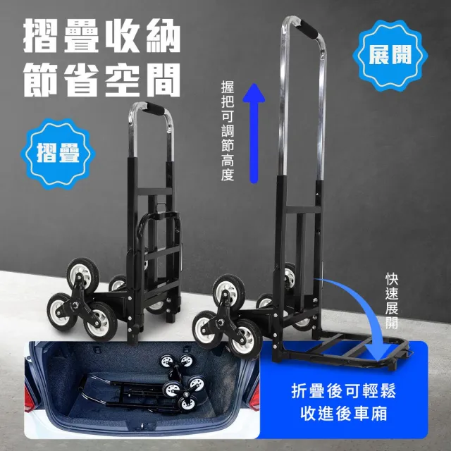 上樓梯推車 搬貨推車 爬梯推車 推拉車 手推車 六輪載重王 拉貨車(165-P690 爬梯車 樓梯踏步車)