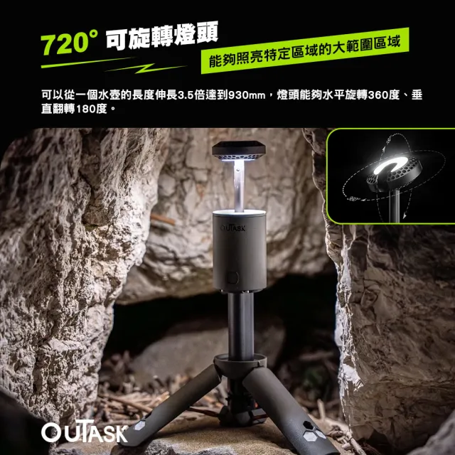 【OUTASK】戶外伸縮照明燈(探照燈 磁吸燈 工作燈 戶外照明 露營 逐露天下)