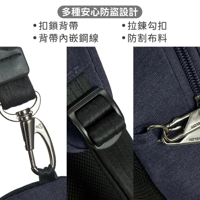 【Travelon】美國 Metro 3層防盜斜背胸包 海軍藍 / 側背包 RFID斜背包 背帶包 防割防搶