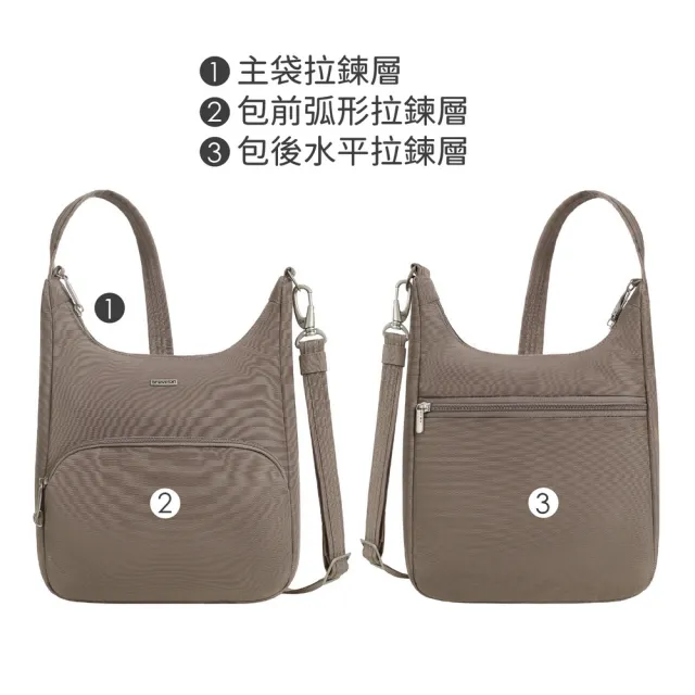 【Travelon】美國 Classic 3層防盜斜背包 榛果棕 / RFID側背包 斜背包 背帶包 防割防搶