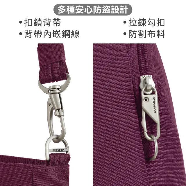 【Travelon】美國 Classic 4層防盜直式斜背包  酒紅 / RFID斜背包 側背包 背帶包 防割防搶