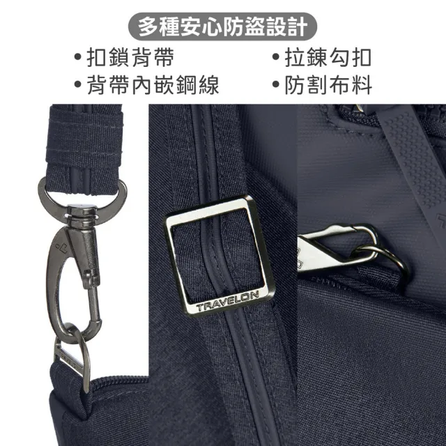 【Travelon】美國 Metro 4層防盜斜背包 海軍藍 / RFID斜背包 側背包 背帶包 防割防搶