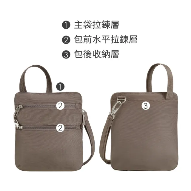 【Travelon】美國 Classic 4層防盜斜背包 榛果棕 / RFID斜背包 側背包 背帶包 防割防搶