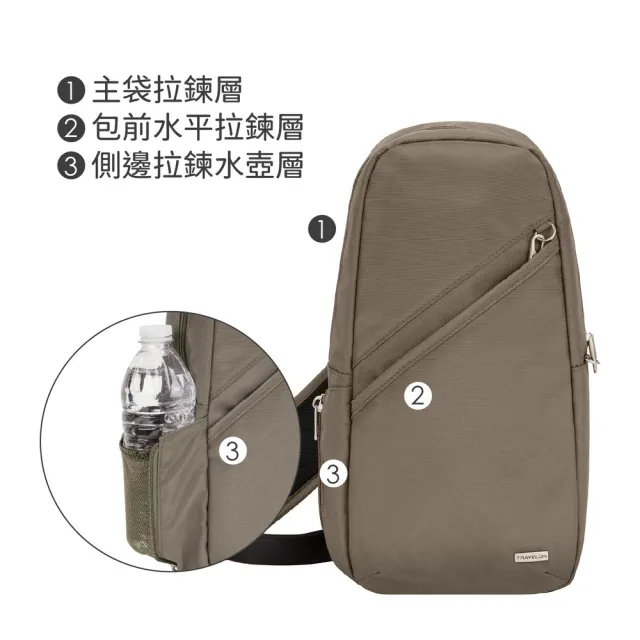【Travelon】美國 Classic雙層防盜斜背胸包 榛果棕 / RFID側背包 斜背包 背帶包 防割防搶