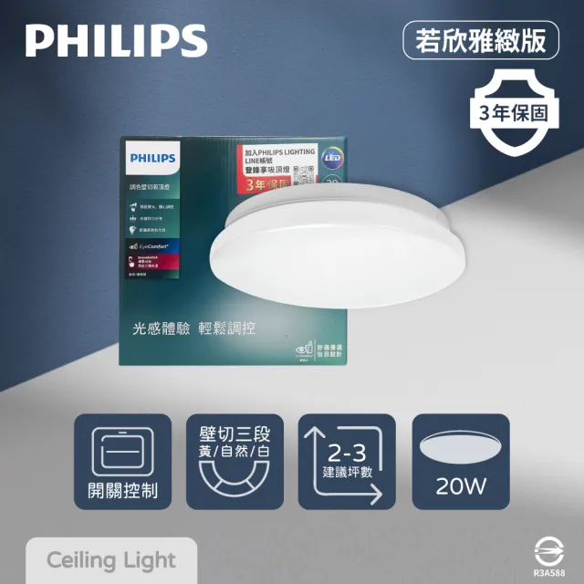 【Philips 飛利浦】LED 若欣星鑽 20W 壁切三段調色 全電壓 LED吸頂燈
